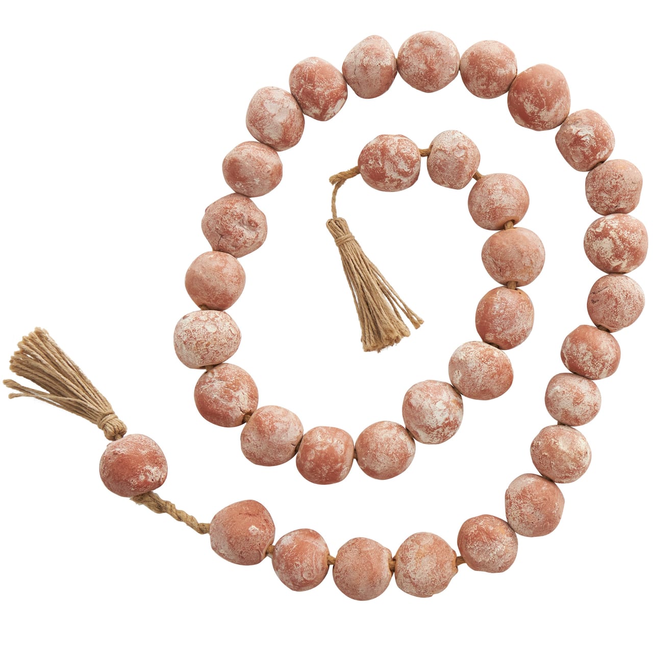 5ft. Paper Mache Round Distressed Beaded Garland with Tassel